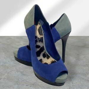 JESSICA SIMPSON Blue / Grey Suede Leather Color Block Platform High Heels Size 8